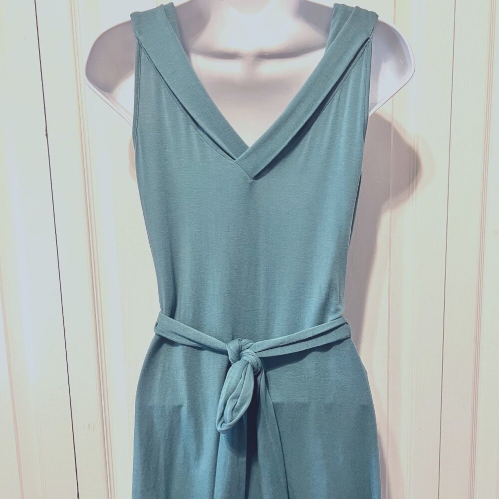 Banana Republic Sleeveless Summer Tie Waist Top-Sz. Med-Teal/Stretch-V Neck- - Picture 9 of 13